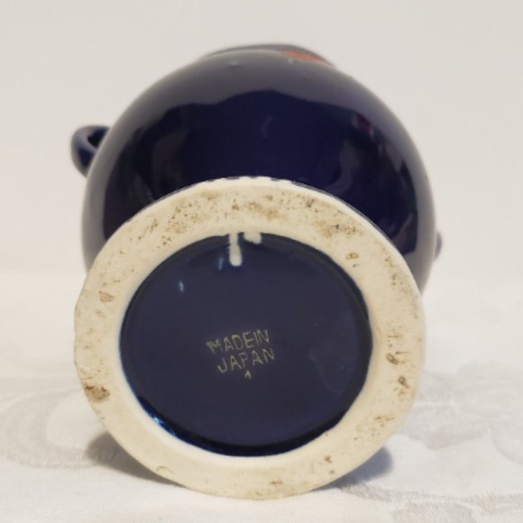 Vintage Cobalt Blue Hand Painted Double Handled Vase Japan - Picture 3 of 7